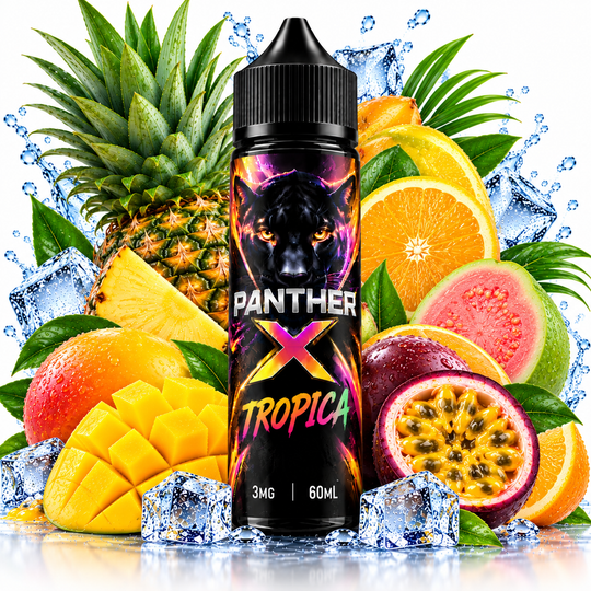 Dr. Vapes Panther X Tropica E-Liquid 3mg 60ml featuring an exotic tropical fruit flavour for Premium Vapes UAE.