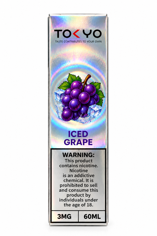 Tokyo Classic Iced Grape E-Liquid 3mg 60ml – Sweet grape flavor with a refreshing icy finish, available at Premium Vapes UAE.