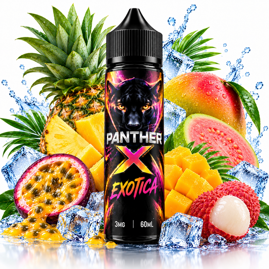 Dr. Vapes Panther X Exotica E-Liquid 3mg 60ml featuring an exotic fruit flavour profile for Premium Vapes UAE.