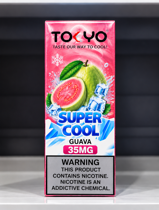 Tokyo Super Cool Guava Salt Nic E-Liquid 35mg and 50mg – Sweet tropical guava flavour salt nicotine vape juice available at Premium Vapes UAE.