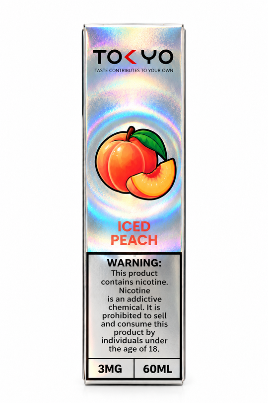 Tokyo Classic Iced Peach E-Liquid 3mg 60ml – Sweet peach flavor with a refreshing icy finish, available at Premium Vapes UAE.