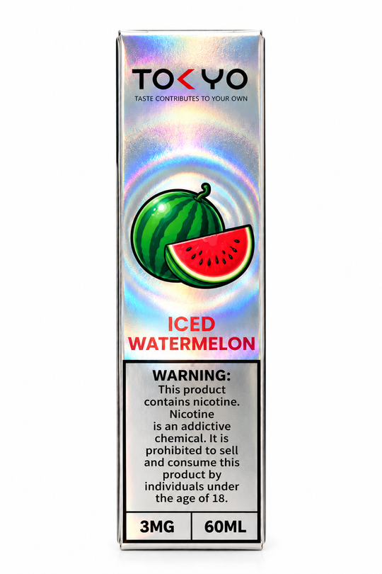 Tokyo Classic Iced Watermelon E-Liquid 3mg 60ml – Sweet watermelon flavor with a refreshing icy finish, available at Premium Vapes UAE.