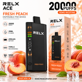 RELX Ace 20000 Fresh Peach disposable vape 50mg nicotine peach ice flavour rechargeable pod device available at Premium Vapes UAE