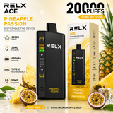RELX Ace 20000 Pineapple Passion disposable vape 50mg nicotine pineapple and passion fruit flavour rechargeable pod device available at Premium Vapes UAE