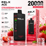 RELX Ace 20000 Strawberry Burst disposable vape 50mg nicotine strawberry flavour rechargeable pod device available at Premium Vapes UAE