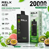 RELX Ace 20000 Kiwi Guava Passion disposable vape 50mg nicotine with kiwi, guava and passion fruit flavour available at Premium Vapes UAE
