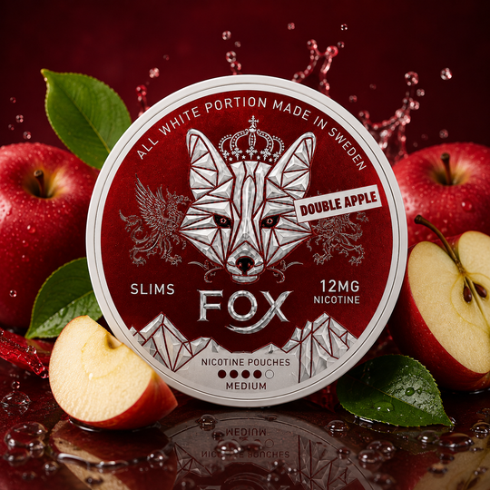 White Fox Double Apple nicotine pouches featuring a double apple flavour design, Premium Vapes Shop UAE .